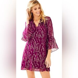 Lilly Pulitzer Matilda Silk Tunic Shift Dress Shiraz Fish Clip Chiffon L